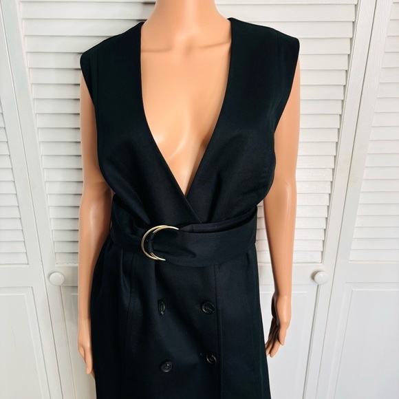 CAROLINA HERRERA Belted Twill Black Midi Dress Size 10 - Picture 2 of 8
